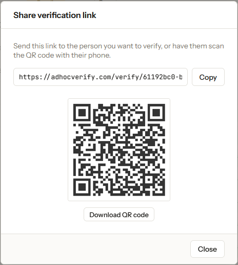 Verification link ready to copy and share