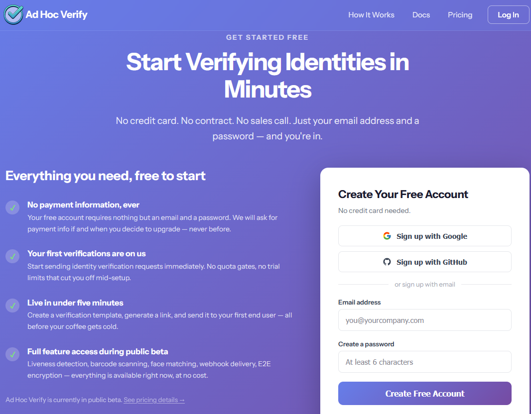 Screenshot of the Sign Up page
